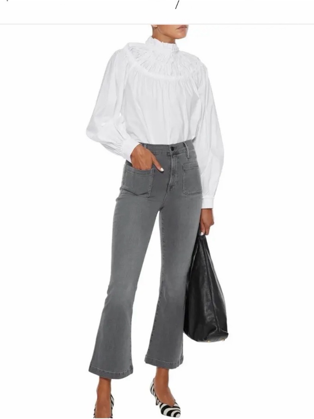 Frame Denim Gray High-Rise Flare Jeans
